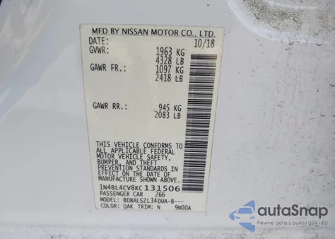 2019 Nissan Altima 2.5 Sr из США, поврежденный, VIN 1N4BL4CV8KC131506